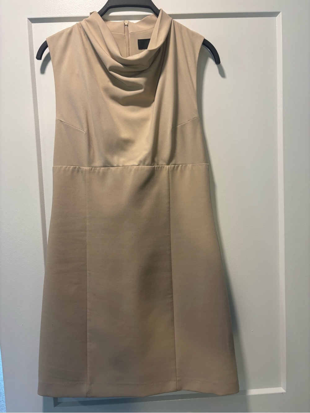 Zara Sleeveless Cowl Neck Mini Dress in Beige